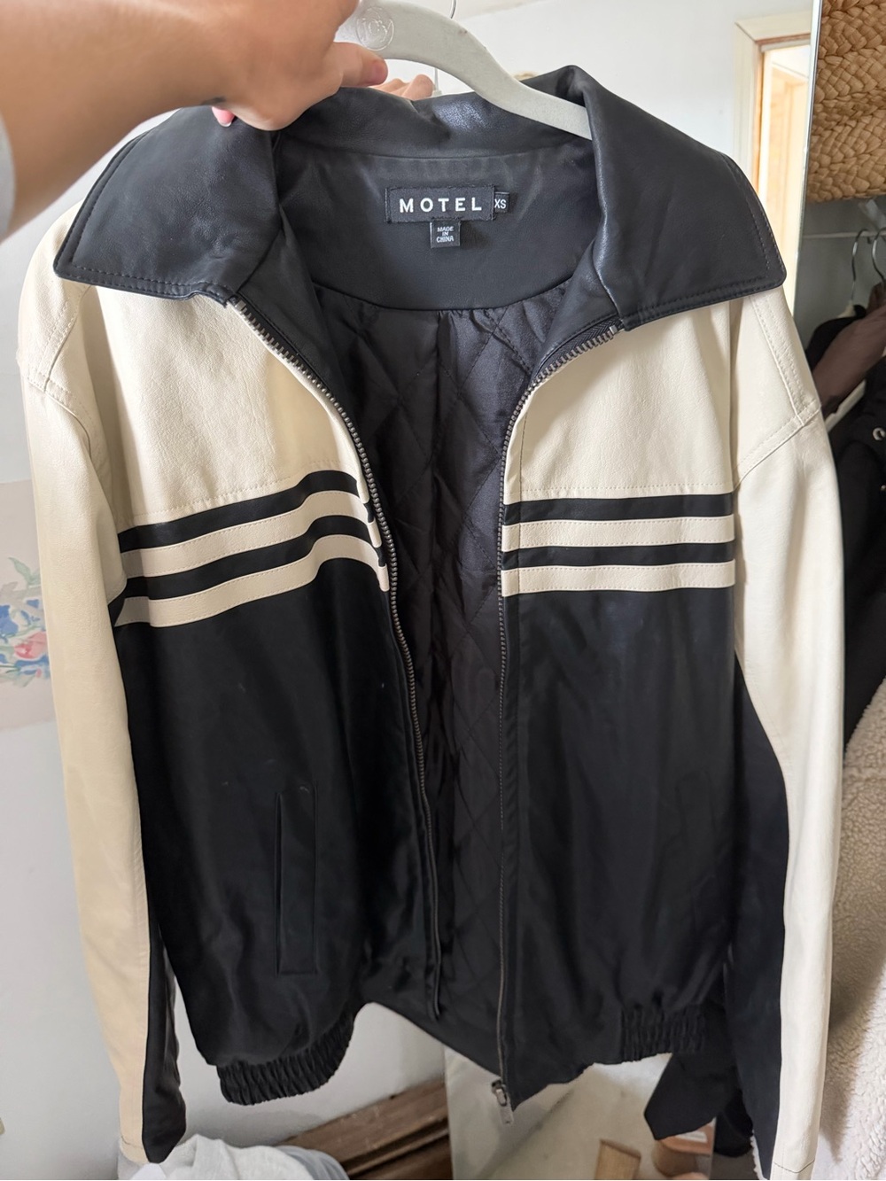 Motel Rocks Two-Tone Black & Cream Striped Zip Bomber Jacket